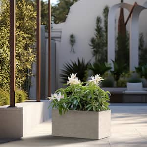 Modern 12.5 in. High Large Tall Elongated Square Light Gray Outdoor Cement Planter Plant Pots