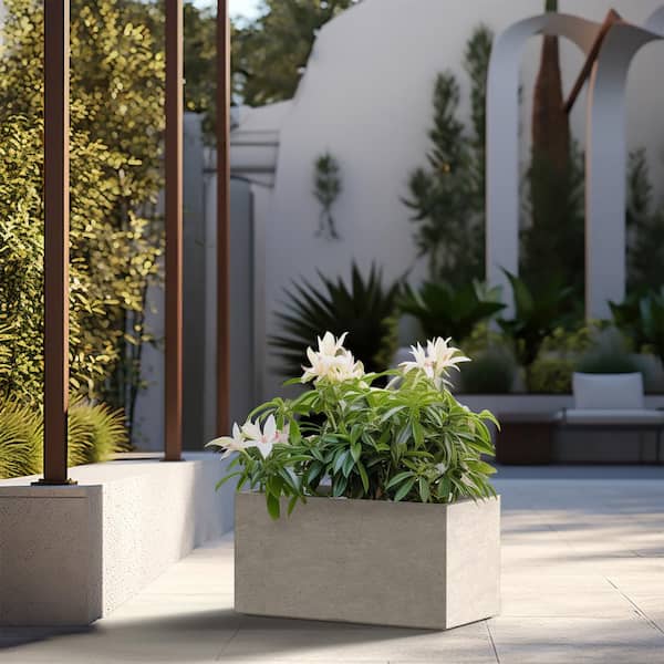 Modern 12.5 in. High Large Tall Elongated Square Light Gray Outdoor Cement Planter Plant Pots