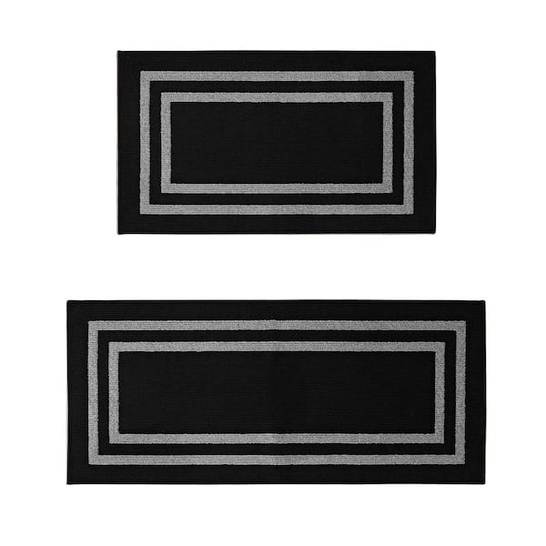 Double Line Black/Twisted Gray 2 ft. x 5 ft. Border 2-Piece Rug Set
