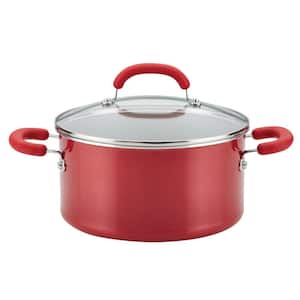 Create Delicious 6 qt. Aluminum Nonstick Stock Pot in Red Shimmer with Glass Lid