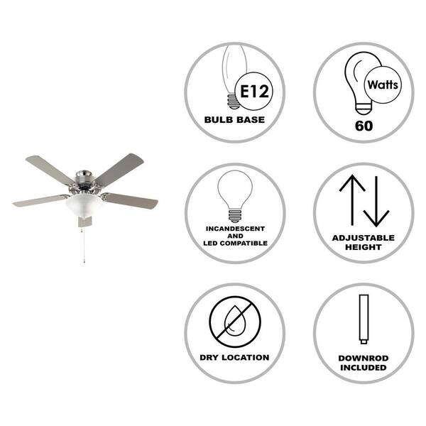 Bel Air Lighting Solana 52 In Indoor Brushed Nickel Ceiling Fan With Light Kit F 1000 Bn The Home Depot Indoor Brushed Nickel Ceiling Fan, Ceiling Fan Wattage