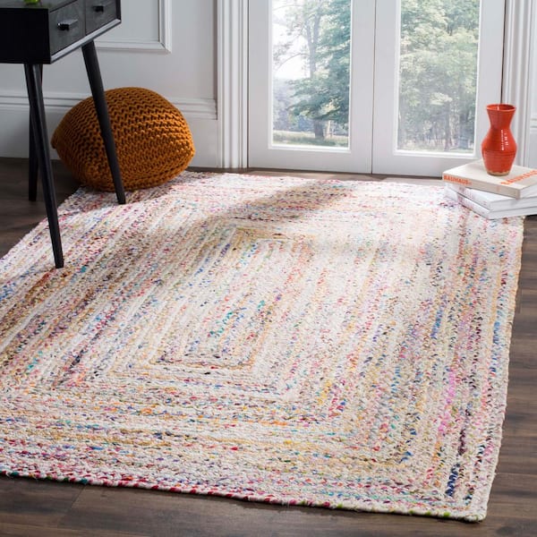 Braided Ivory/Multi 6 ft. x 9 ft. Border Area Rug