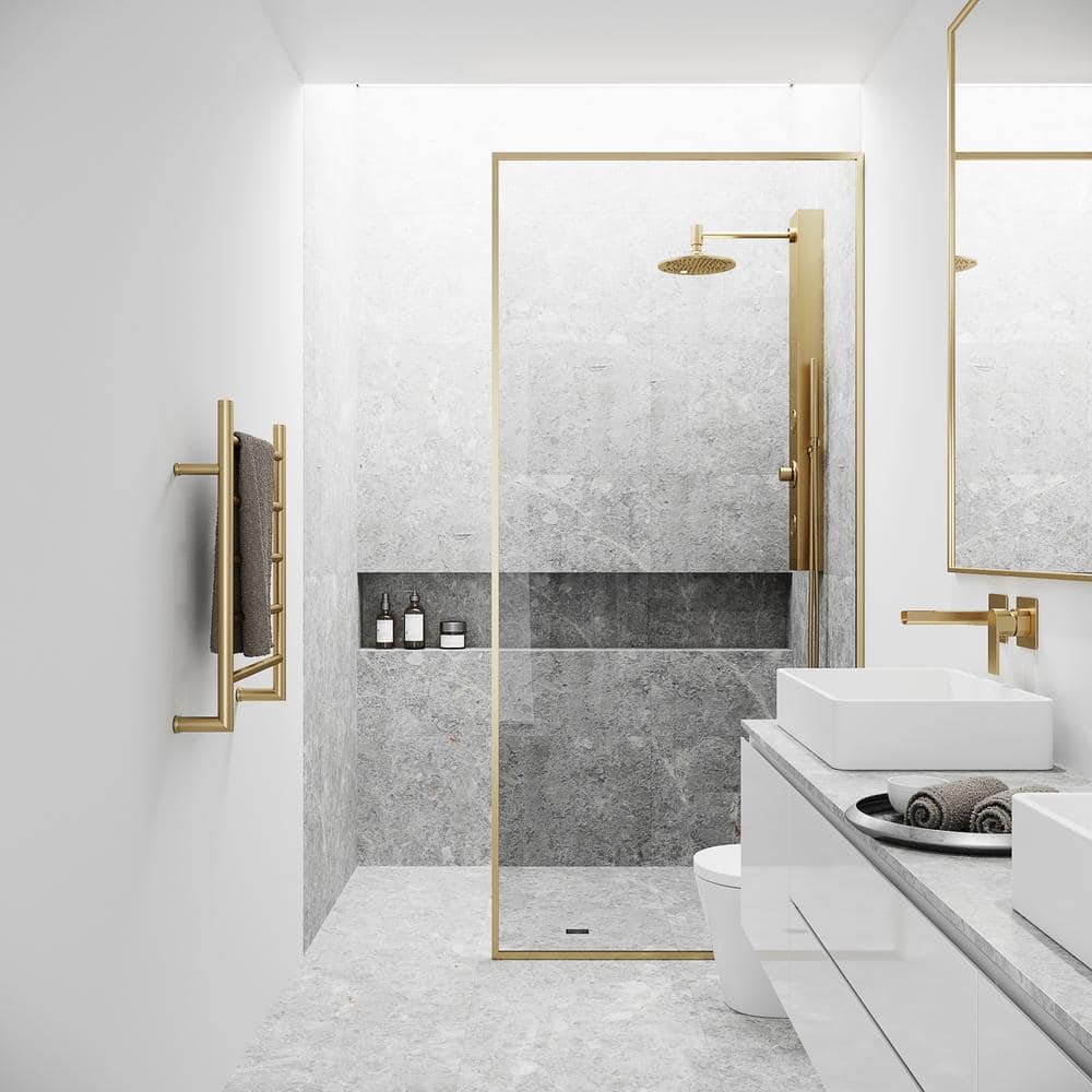Matte Gold and Clear Glass Fixed Shower Screen