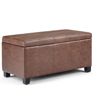 Dover 36 in. Distressed Umber Brown Faux Air Leather Contemporary Storage Ottoman