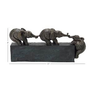 4 in. x 8 in. Black Polystone Elephant Sculpture