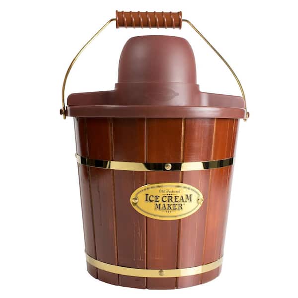 Nostalgia 4 qt. Brown Dark Wood Bucket Ice Cream Maker