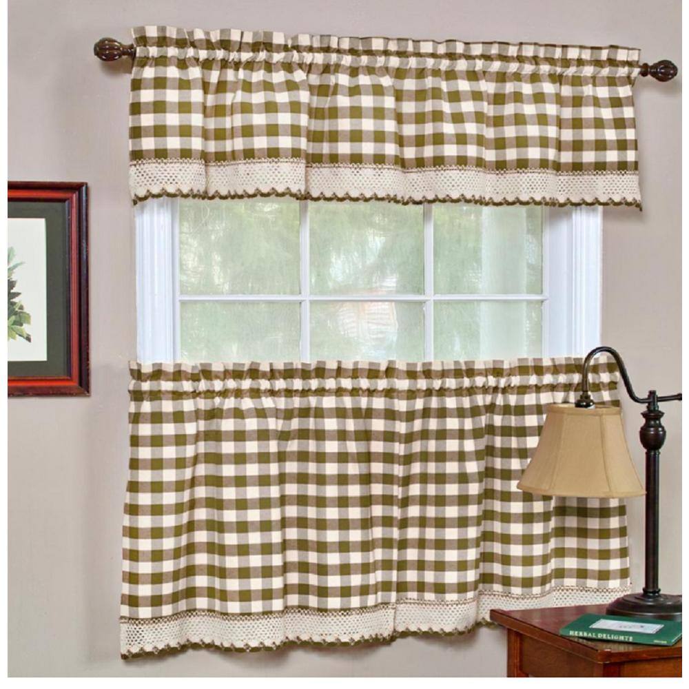 Taupe and Ivory Buffalo Check Rod Pocket Valance