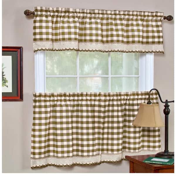 Buffalo Check 14 in. L Polyester/Cotton Window Curtain Valance in Taupe