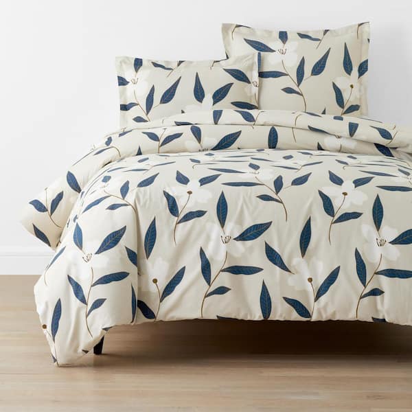 The Company Store Company Cotton Plumeria Floral Gray Multi Twin/Twin XL Cotton Percale Duvet Cover