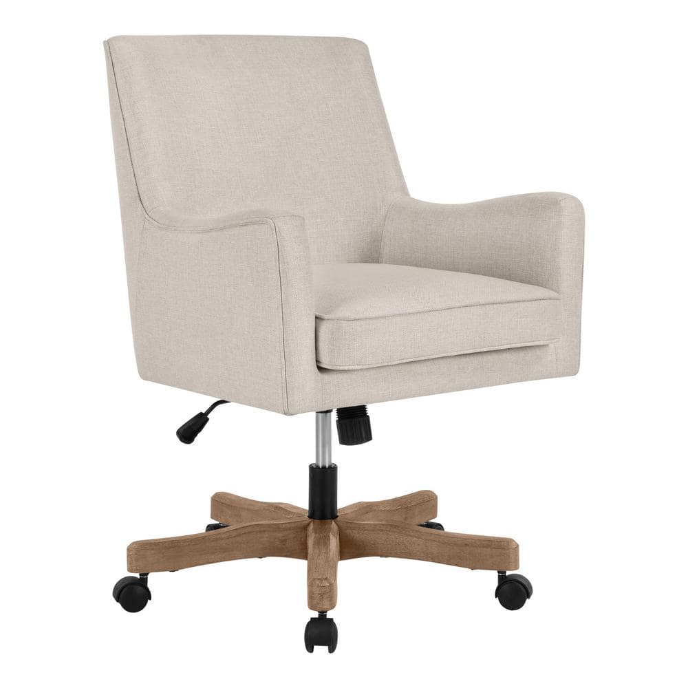 Cosgrove Biscuit Beige Upholstered Office Chair with Arms and Adjustable Wood Base