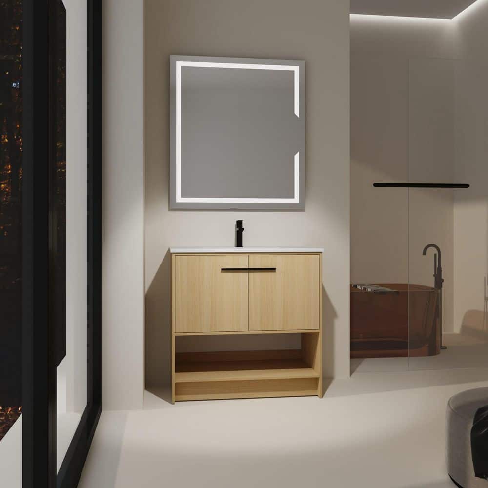 36 in. Single Sink Freestanding Oak Bath Vanity with White Ceramic Top Open Shelf and Door Storage Cabinet Unassembled price history on PriceWatchPro