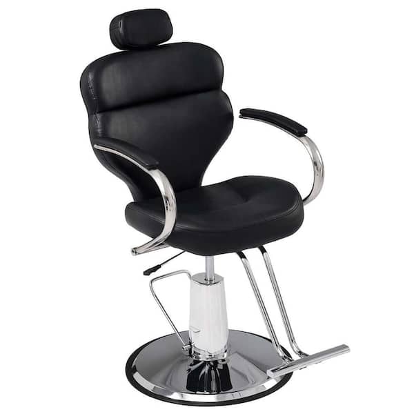 PU Leather Reclining Barber Chair 360° Rotation Salon Chair for Hair Stylist with Heavy Duty Hydraulic Pump in Black