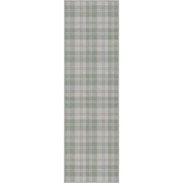 Well Woven Green 2 ft. 3 in. x 7 ft. 3 in. Runner Apollo Plaid Farmhouse Geometric Area Rug