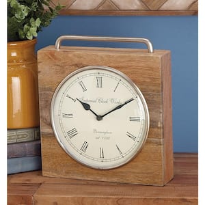 Brown Mango Wood Analog Clock with Silver Top Handle
