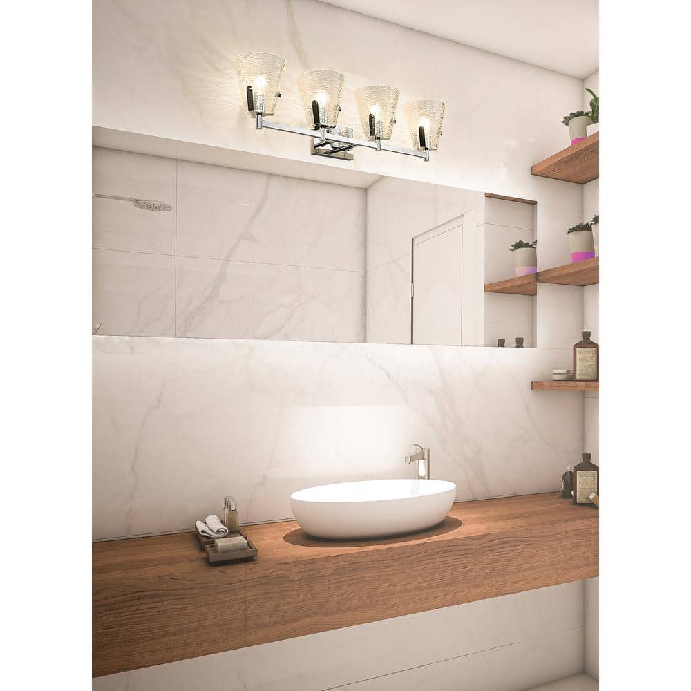 Analia 36" Chrome Vanity Light with Clear Ribbed Glass Shades