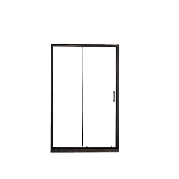 48 in. W x 72 in. H Sliding Framed Shower Door in Matt Black with 1/5 in. Clear Tempered Glass, Stainless Steel Handle