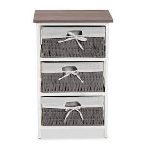 Terena Grey and Walnut Brown and White Storage Cabinet with 3-Baskets