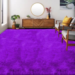 Faux Sheepskin Fur Purple 9 ft. x 12 ft. Cozy Fuzzy Furry Rugs Area Rug