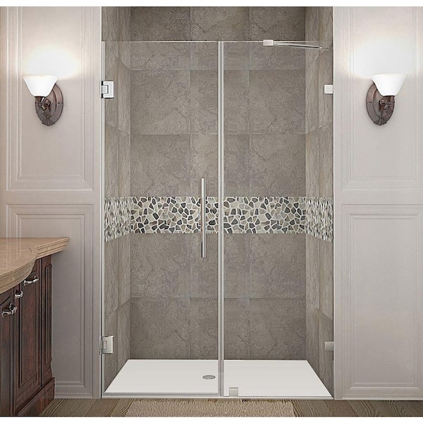 Aston Nautis 51 in. x 72 in. Frameless Hinged Shower Door in Stainless Steel with Clear Glass