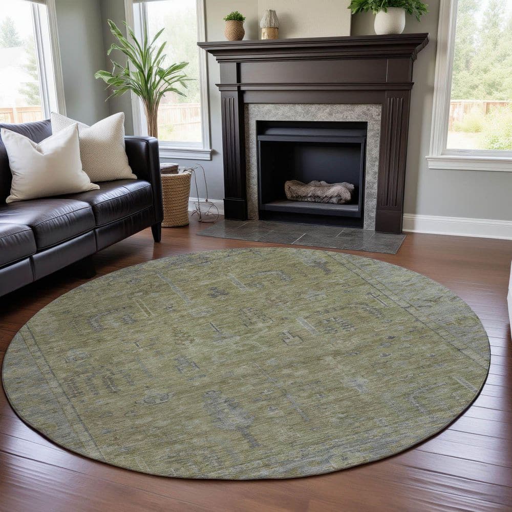Mayfield Premium Machine Washable Abstract AMF1135 Aloe 8 ft. x 8 ft. Round Rug price history on PriceWatchPro