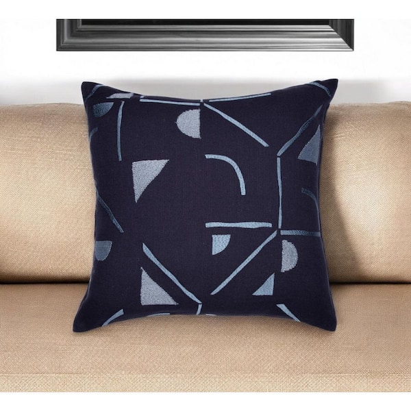HomeRoots Blue Geometric Polyester 20 in. x 20 in. Throw Pillow
