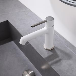 Single Handle Single Hole Bathroom Faucet with Spot Resistant in White