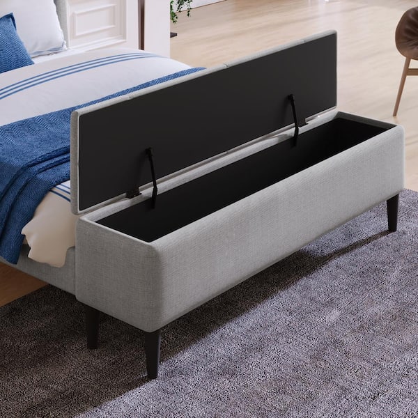 stoom argument via Harper & Bright Designs 67 in. W Gray Queen Size Linen Wood Frame Platform  Bed with Storage Ottoman Bench YJH005AAE - The Home Depot