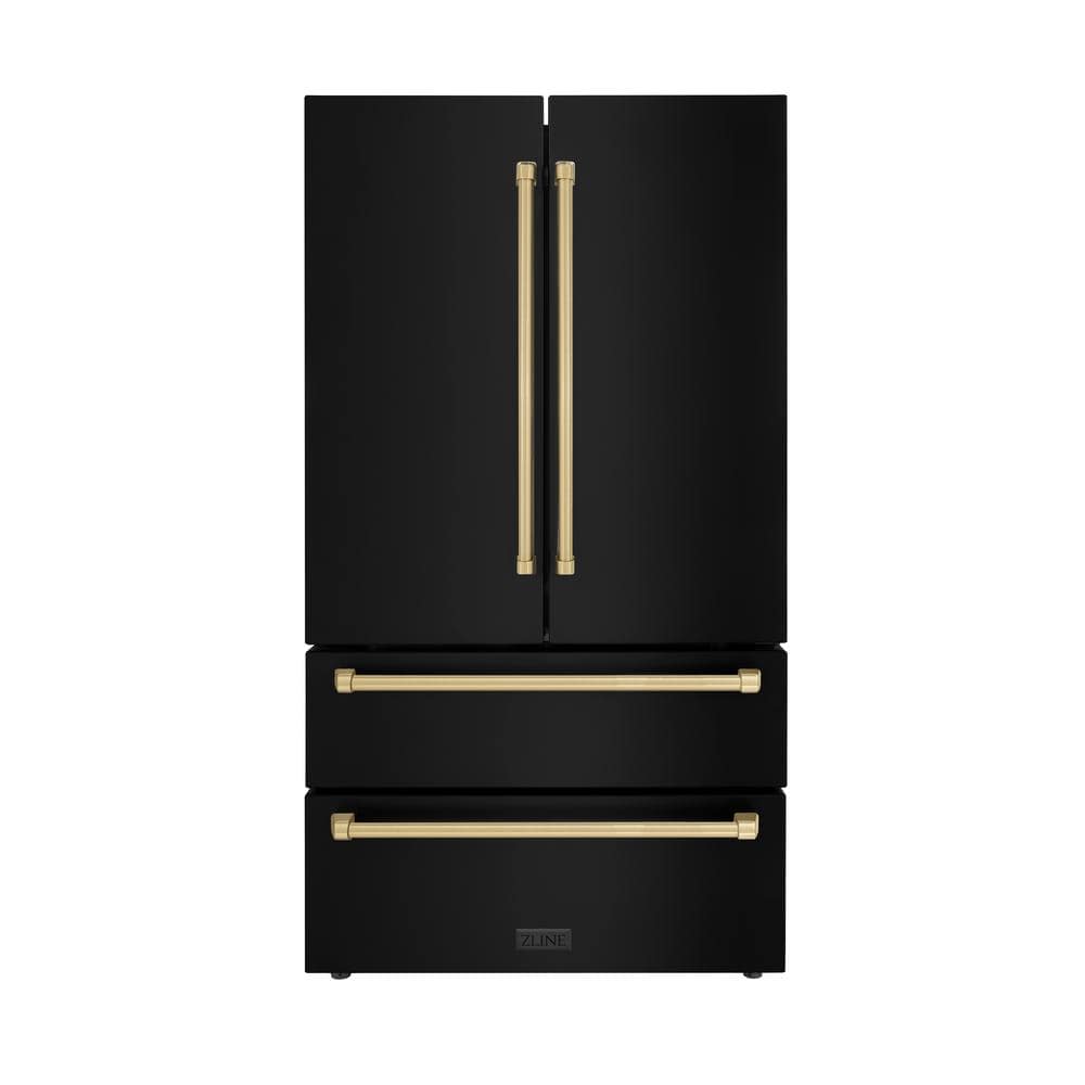 Autograph Edition 36 in. 4-Door French Door Refrigerator with Internal Ice Maker in Black Stainless & Champagne Bronze