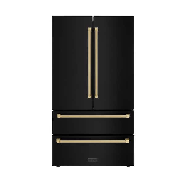 ZLINE Kitchen and Bath Autograph Edition 36 in. 4-Door French Door Refrigerator with Internal Ice Maker in Black Stainless & Champagne Bronze