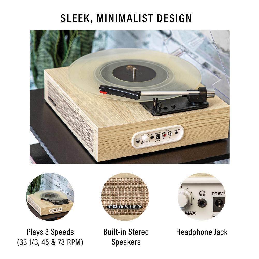 Natural Wood Portable Belt Drive Turntable with Bluetooth