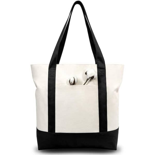 1 Pack Black Reusable Grocery Bag with an External Pocket and Top Zipper Closure