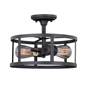 Akron 12-in W Bronze Farmhouse Cage Semi Flush Mount Ceiling Light