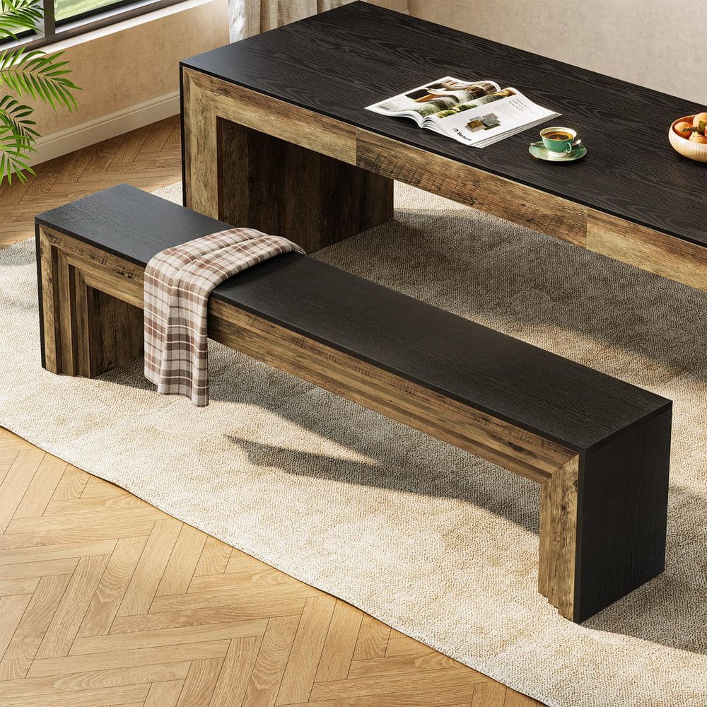 70.9 in. Extra Long Brown&Black Entryway Dining Bench Indoor Dining Room Table Bench Seating with Layered Design