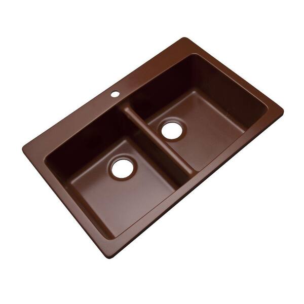 Mont Blanc Waterbrook Dual Mount Composite Granite 33 in. 1-Hole Double Bowl Kitchen Sink in Cocoa