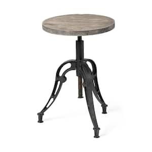 Emslie I 19 in. - 25 in. Brown Wood Seat Black Metal Frame Stool