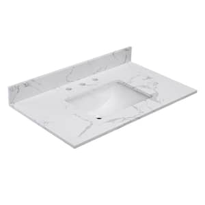 Mabelly 37 in. W x 22 in. D Engineered Stone Composite White Rectangular Single Sink Bath Vanity Top in Belly White
