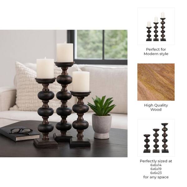 Liv & Skye Black Wood Candle Sticks 3-Pack EV19274-01 - The Home Depot