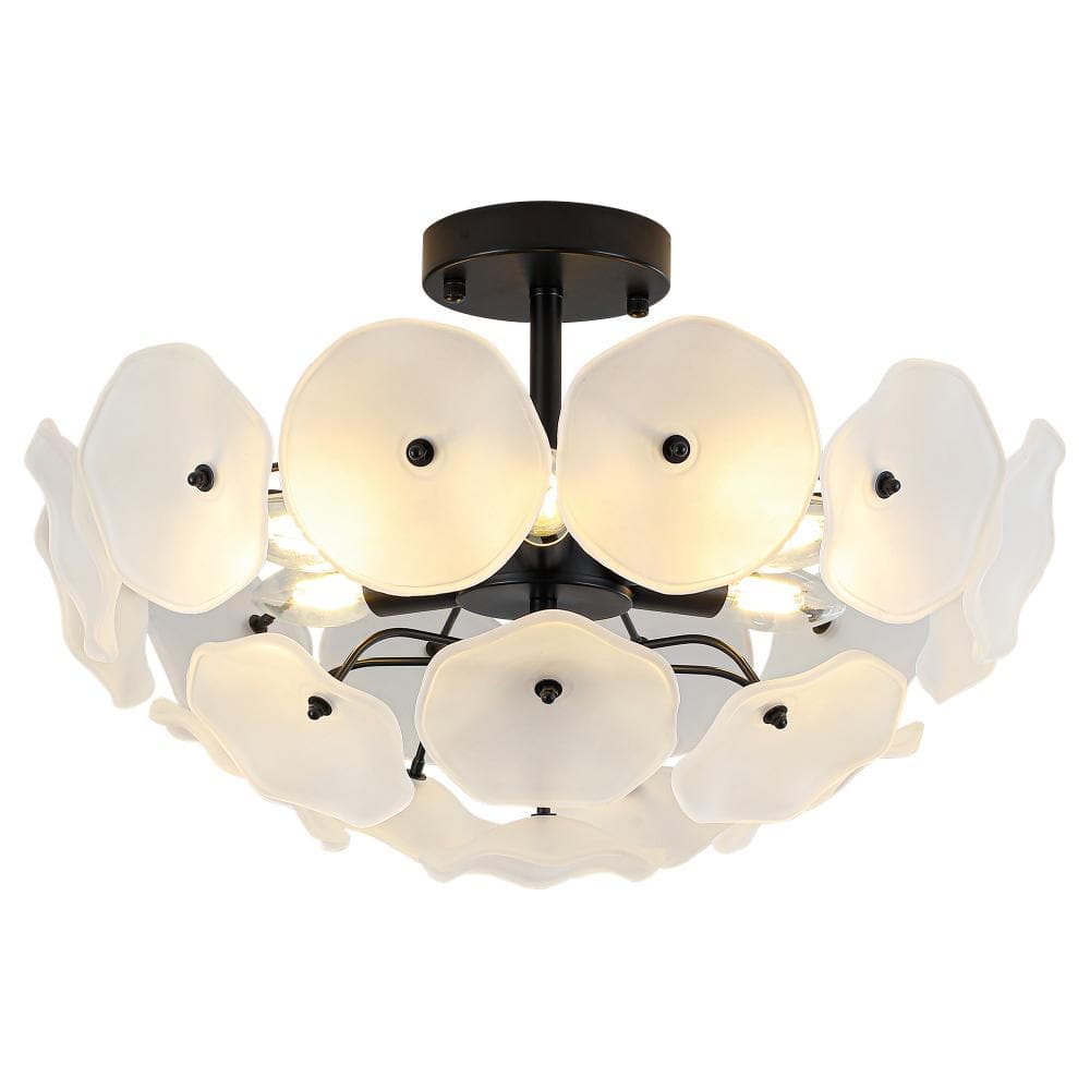 6-Light Black Semi-Flush Mount Ceiling Light with Frosted Petal Glass Shades price history on PriceWatchPro