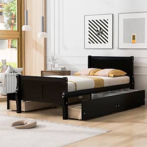 Espresso(Brown) Wood Frame Twin Size Platform Bed with 4 Storage Drawers on Each Side