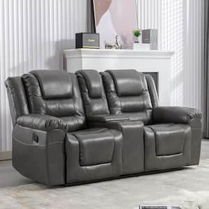 73.2 in. W Gray PU Leather 2-Seat Straight Loveseat, Home Theater Seating Manual Recliner