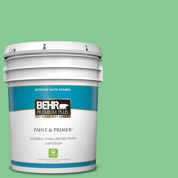 BEHR PREMIUM PLUS 5 gal. #P400-4 Good Luck Satin Enamel Low Odor Interior Paint & Primer