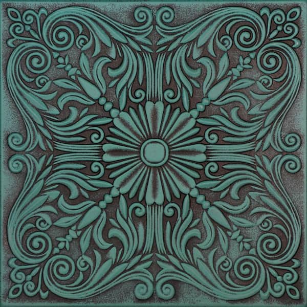A La Maison Ceilings Spanish Silver Antique Green 1.6 ft. x 1.6 ft. Decorative Foam Glue Up Ceiling Tile (21.6 sq. ft./case)