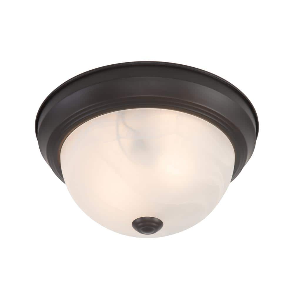 Oil Rubbed Bronze Flush Mount with White Marble Glass Shade