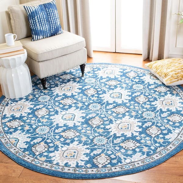 Liberty 7 ft. x 7 ft. Dark Blue/Ivory Geometric Floral Round Area Rug