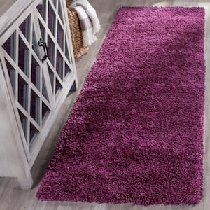 California Shag Purple 2 ft. x 9 ft. Solid Runner Rug