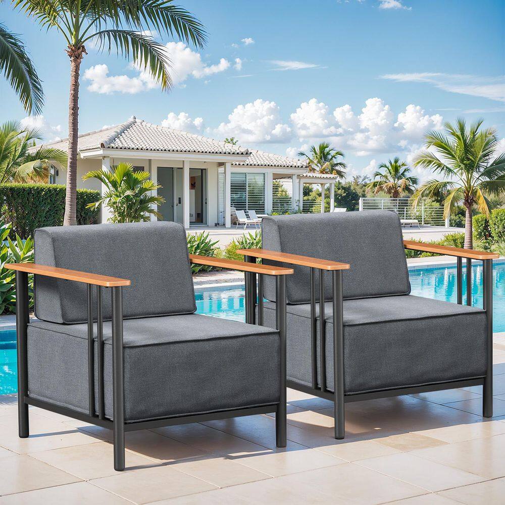 BINGDWEN Black 2-Person Metal Outdoor Lounge Chair Patio Club Chair with 10 Inch Olefin Gray Cushions for Backyard price history on PriceWatchPro