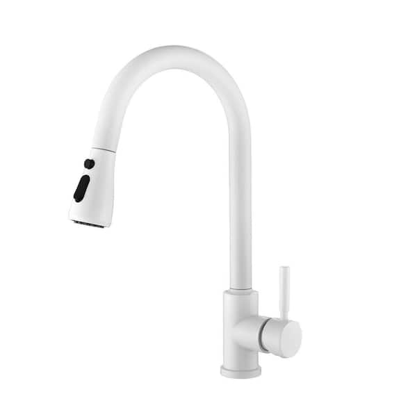 Flynama Stainless Steel Pull Down Kitchen Faucet in White