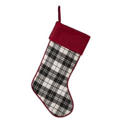 20 in. L Black and White Plaid Fabric Christmas Stocking