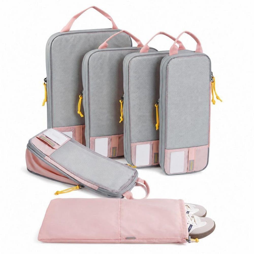 Wudkey 6 Set Compression Packing Cubes, Space Saving Luggage Organizer, Lightweight Durable Travel Storage Bags with ID Tag