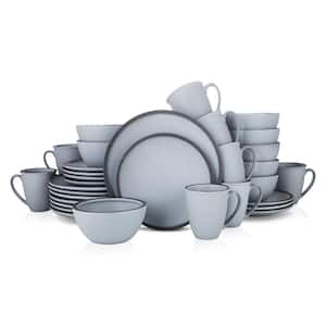 Stone + Lain Tina Stoneware Collection, Round Shape Dish Set, 32-Piece Service for 8, Blue and Grey